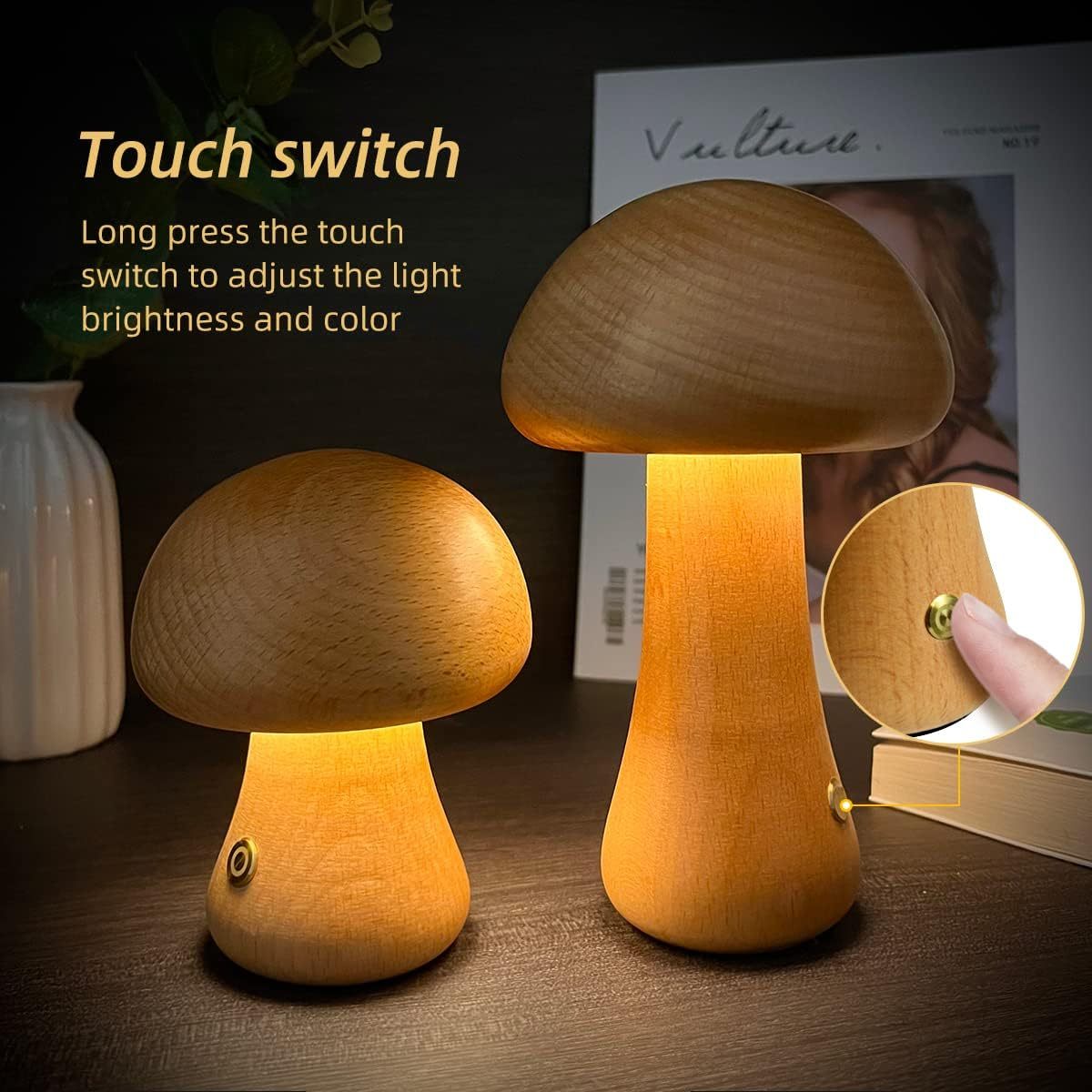 INS Wooden Cute Mushroom LED