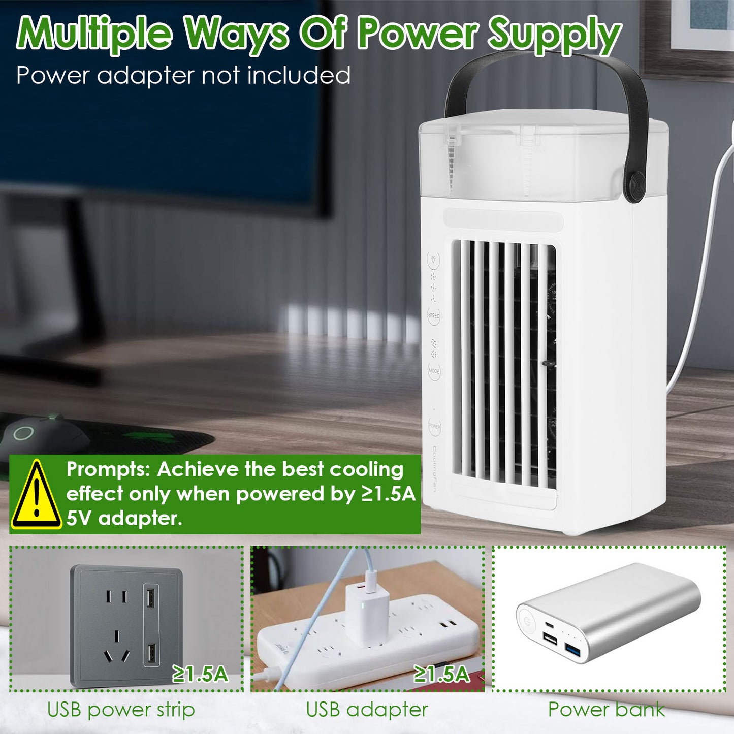 4 In 1 Portable Air Conditioner Fan Evaporative Air Cooler Water Mist Cooling Fan For Desktop 3 Speeds Nightlight