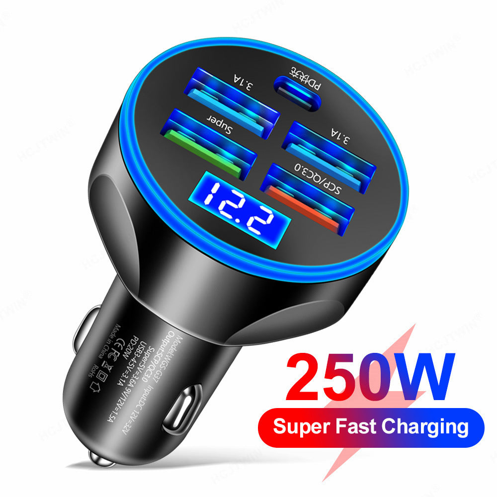 Super Fast Charge 5 In 1 Multi-port With Digital Display Car Charger