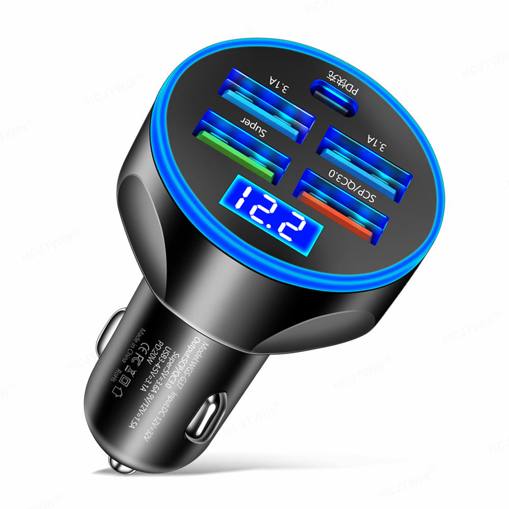 Super Fast Charge 5 In 1 Multi-port With Digital Display Car Charger