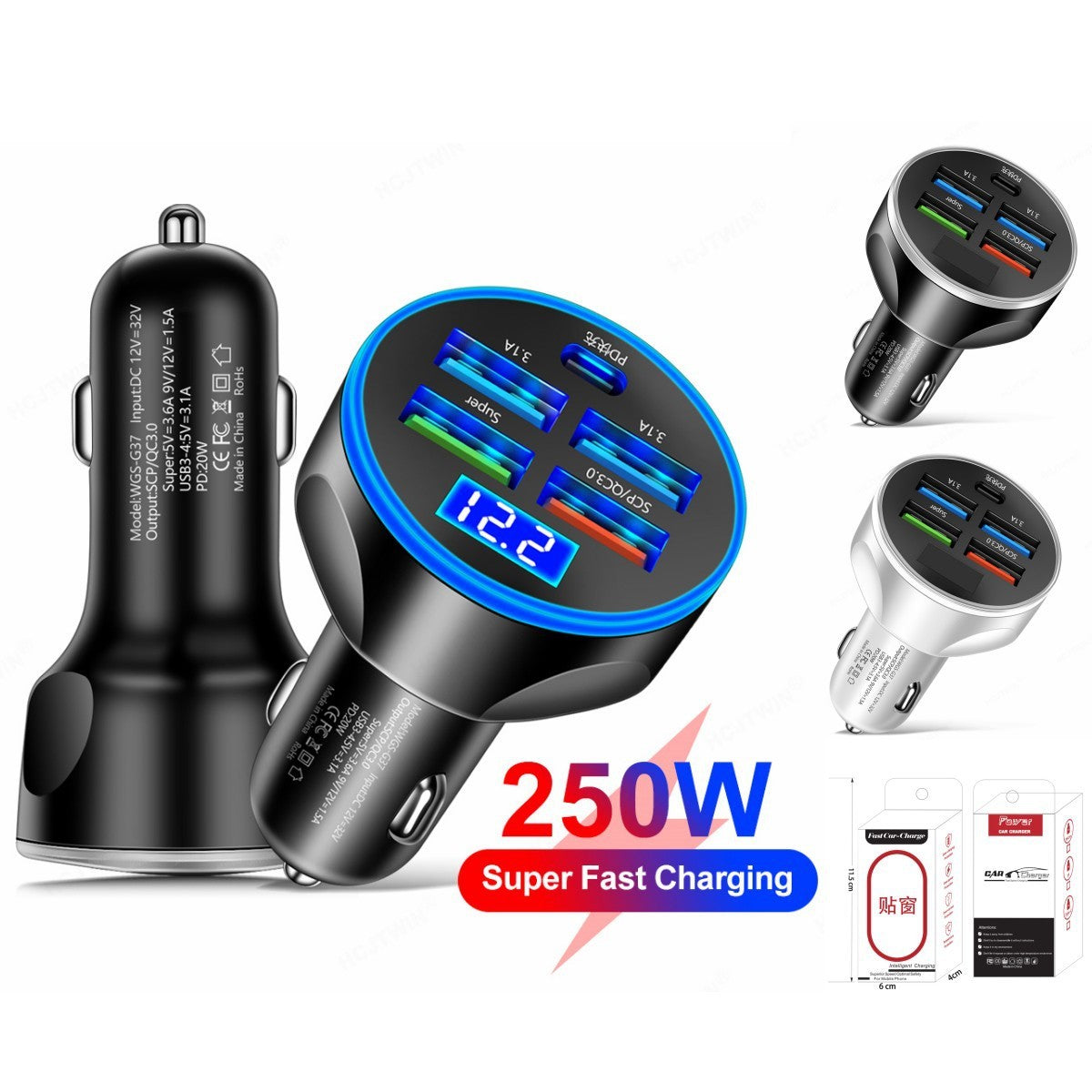 Super Fast Charge 5 In 1 Multi-port With Digital Display Car Charger