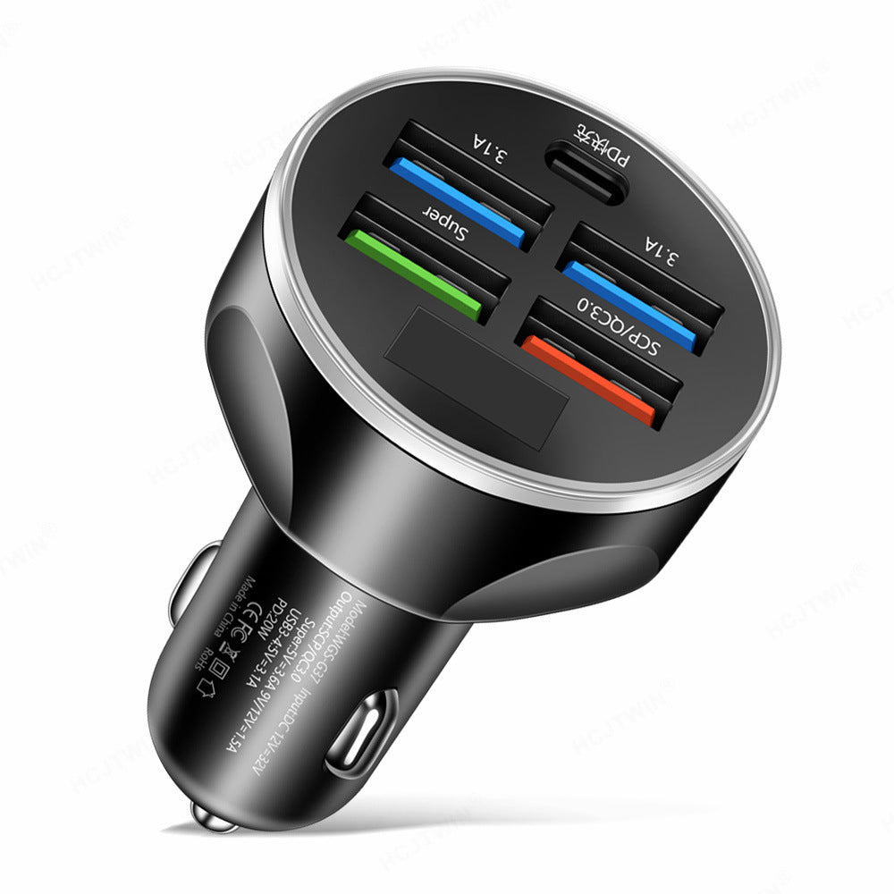 Super Fast Charge 5 In 1 Multi-port With Digital Display Car Charger